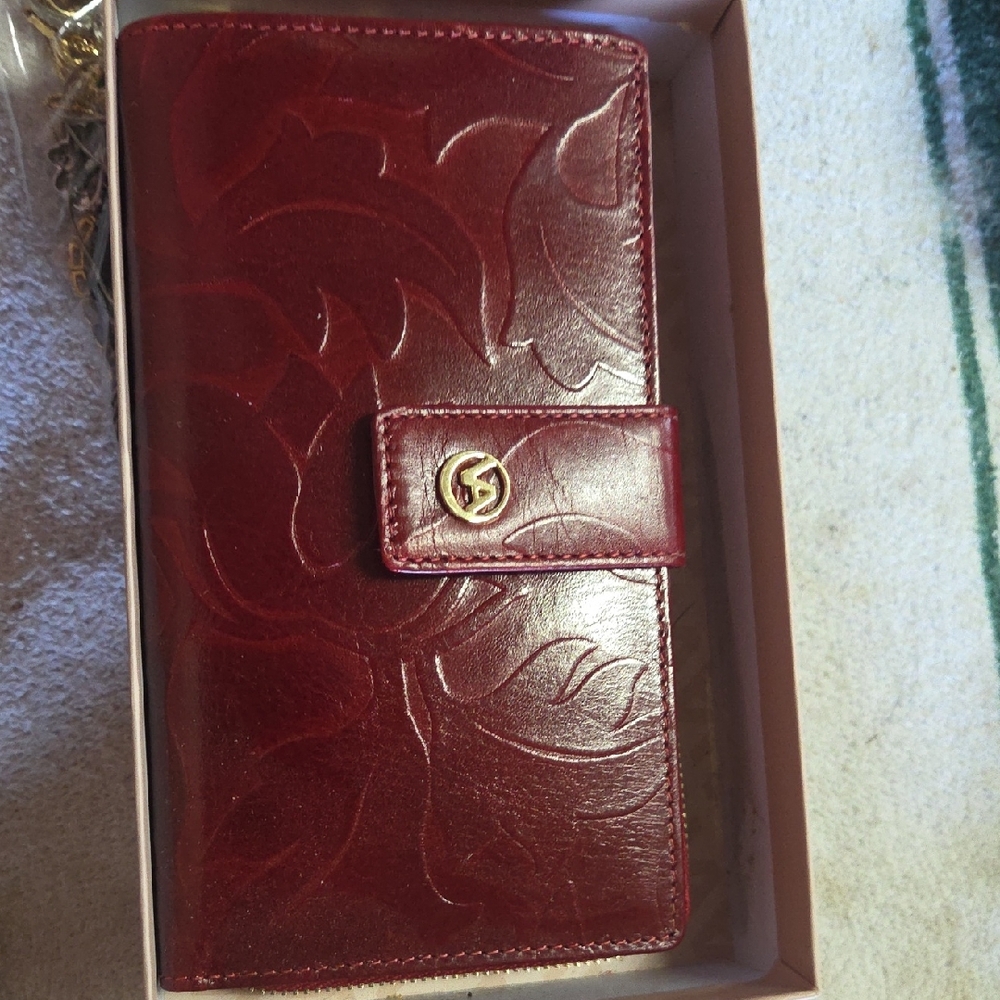 Red Embossed Leather Wallet